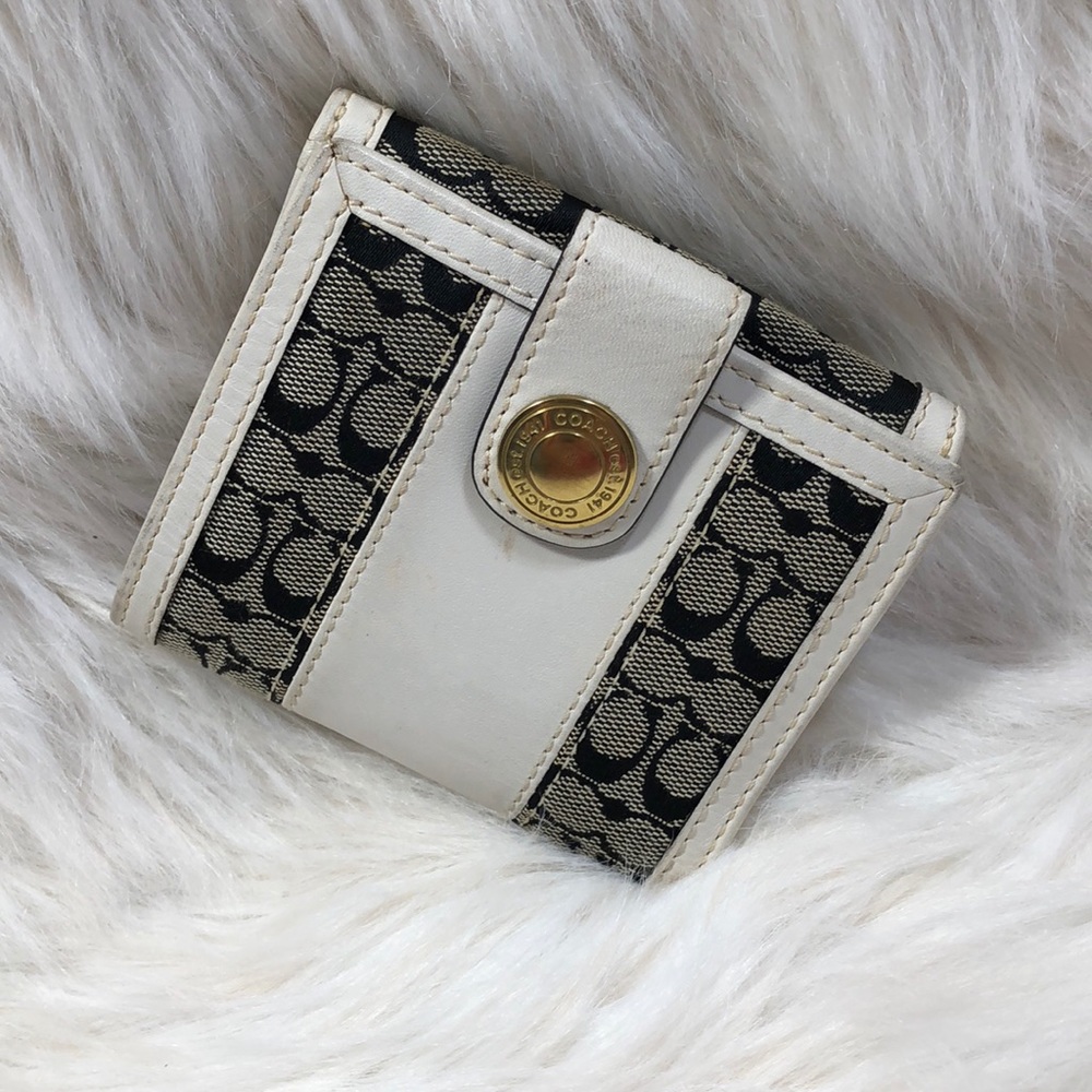 Coach Signature Wallet, White/Black